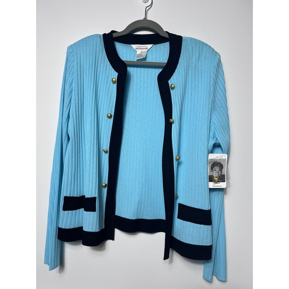 VTG Misook (L) Aqua Open Front Knit Cardigan/Jacket Ladylike Deadstock NWT Class